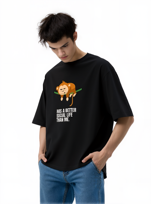 Men's Black Better Social Life Graphic Printed T-Shirt — 220 GSM