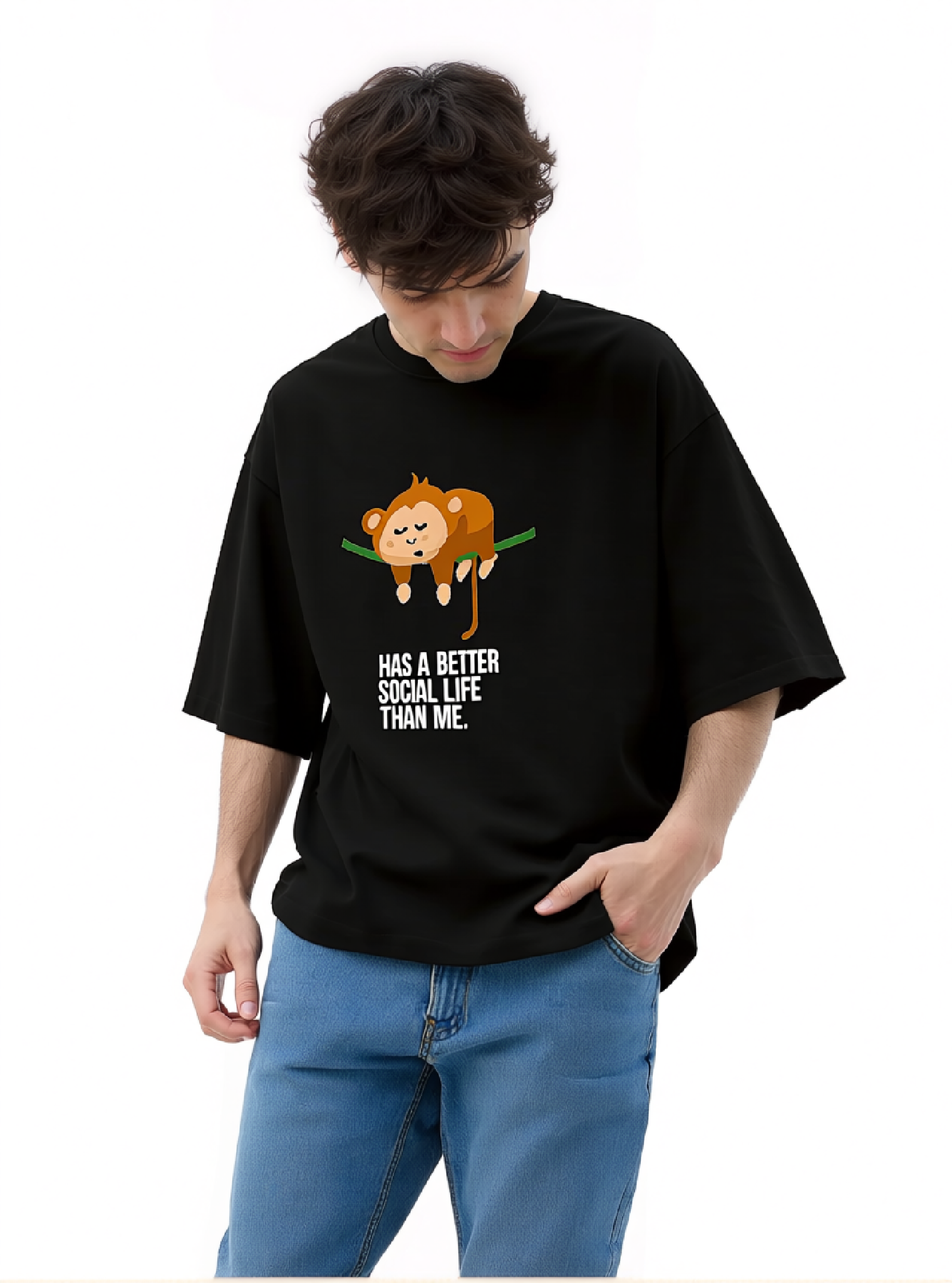 Men's Black Better Social Life Graphic Printed T-Shirt — 220 GSM